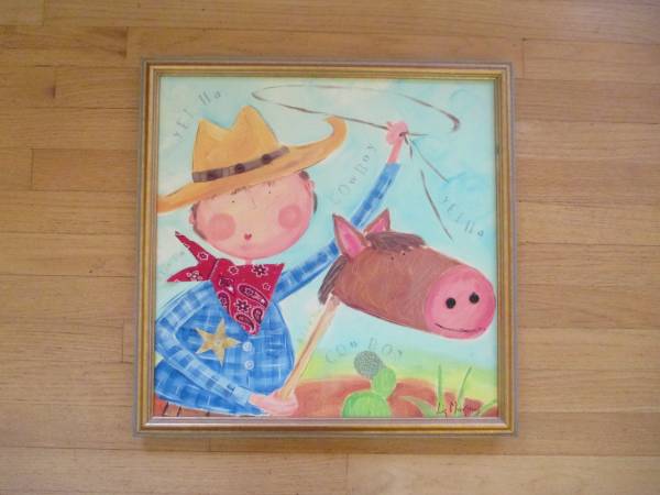 Framed Liz Murphy original Art, Kids Room, Cowboy, 19 3/4" square 1