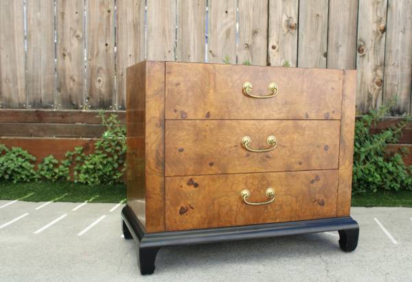 Hekman, Mid-Century Modern, Nightstand, Burlwood, Ebonized Wood, USA, 1