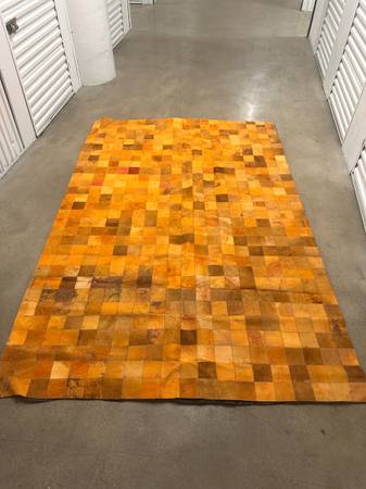 Patchwork Cowhide Rug – 6x9 ft, Golden/Orange Tones (ABC Carpet) 1