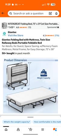 BED- Giantex folding twin w/4-in. mattress & cover 1