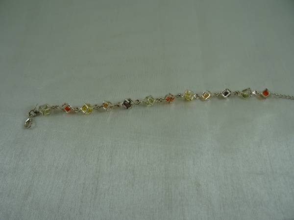 Sterling Silver Multicolored Stones Inside Box Link Bracelet 8-9" adj 1