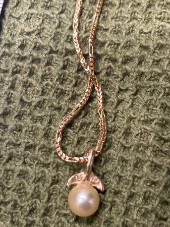 18”14k gold necklace with 14k gold whale tail pearl pendant - $310 (Bellingham)63435886200705124