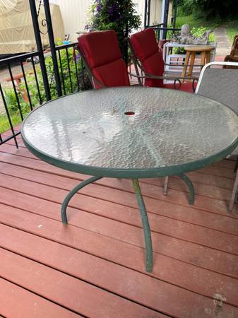 2/Plastic Green Chairs Both & Table 1
