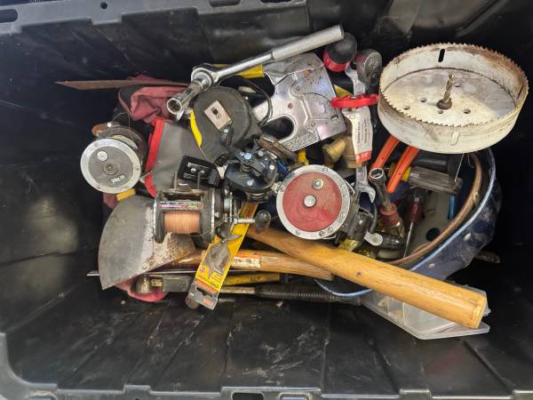 3 bins of miscellaneous tools and fishing stuff 1