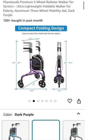 3 wheel Rollator walker - $65 (shelbyville)62970104554371122