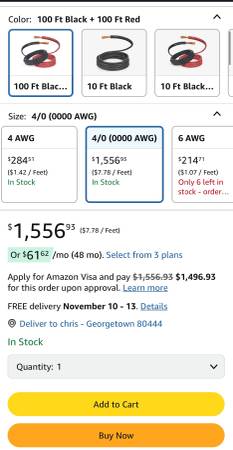 2 separate 100’ rolls of (0000) 4|0 gauge starter /battery cable 2 rol 1