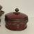 Set of Vintage Burgundy Beautiful Ceramic Bowls w/Brass Decor and Lids 3 thumbnail
