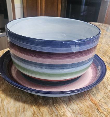 COLORMATE Large 11" Serving Striped Bowl and Platter Set 1