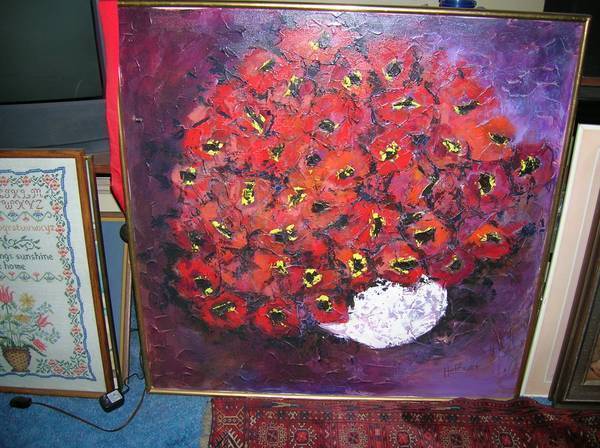 LARGE  DECORATIVE  ORIGINAL OIL PAINTING IN GILT FRAME  BY HEFFNER 1