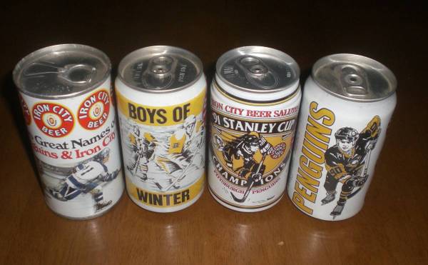 4 PITTSBURGH PENGUINS DIFFERENT IRON CITY BEER CANS 1