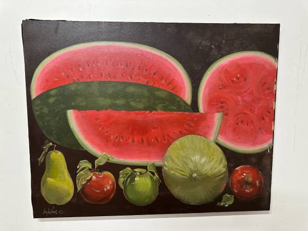 Jon Lightfoot original acrylic Still Life of Fruit “Melon + Melon” 1
