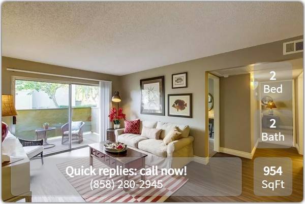 $2,595 / 2br - 954ft2 - Great Pet-Friendly Community in San Diego! Ask for details! (San Diego - Mira Mesa)63819386418305120