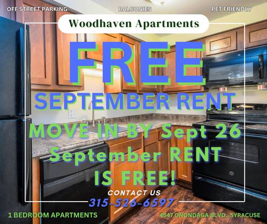 $1,218 / 1br - 650ft2 - FREE SEPTEMBER RENT: MOVE IN TODAY! 1 Bedroom Apartment (Syracuse)63982839199490120