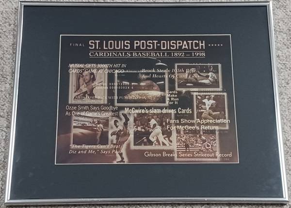 St. Louis Cardinals Post-Dispatch 1892-1998 Framed Dizzy Stan Ozzie ++ 1