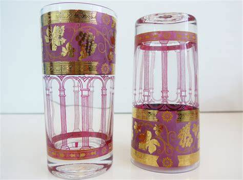 Turkish Tea Glasses Mid-Century"Golden Grapes Burgundy" Flat Tumblers - $22 (San Francisco)63471476222211121