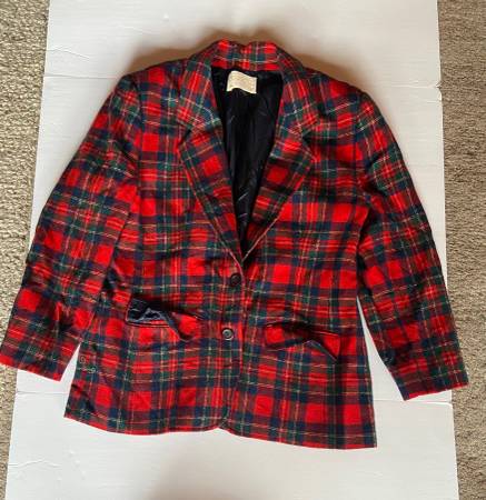 Pendleton women’s vintage red plaid wool blazer 3/4 sleeve 1