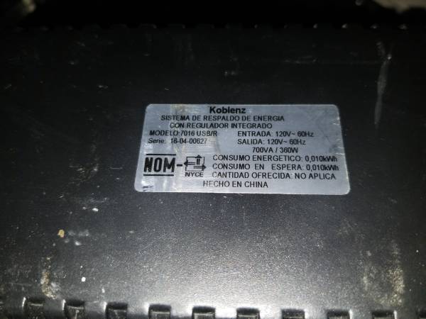 KOBLENZ 7011-USB/R 700VA TOWER BLACK UNINTERRUPTIBLE POWER SUPPLY 1