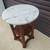 Antique Arts and Crafts Era Round Oak Side Table with Marble Top. 6 thumbnail