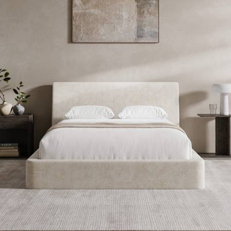 Full Size Bed Frame With Ergonomic Angled Foam Cushioned Headboard, Minimalist D 1