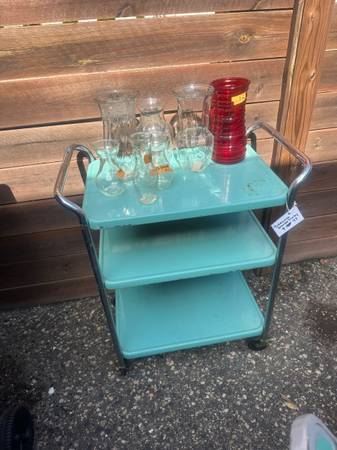 Vintage Turquoise Bar Cart 1