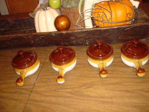 4 Lidded Soup or Bean Crocks  All for $10 1
