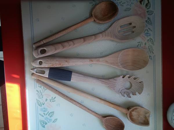 6 Wooden Spoons Very long handles 3 are vintage and Old for 1 price 1