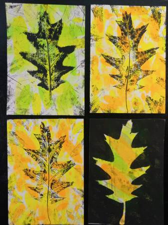 Real Leaf Mono prints 5" x 7" hand made gel plate print 1