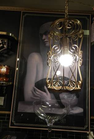 Vintage 2pc MCM Swag Scroll Iron Pendant Lights 1