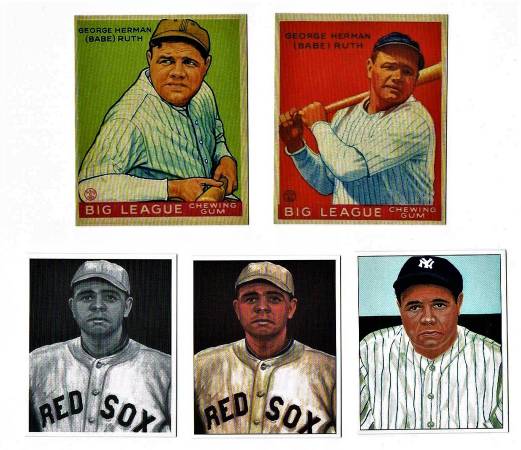 5 Babe Ruth Baseball cards NY Yankees Red Sox Goudey Vintage reprints 1