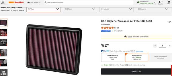 K&N FILTER Part # 33-2448 BRAND NEW SEALED FOR HYUNDAI OR KIA 1