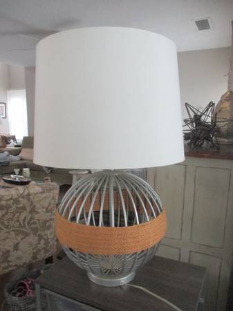 Table Lamp Large Oversized Round White Shade 31" H x 18" W Metal Twine 1