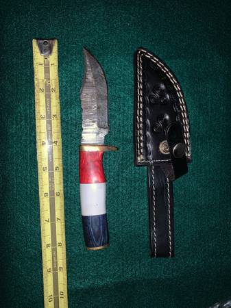 Damascus Red,White & Blue knife 1