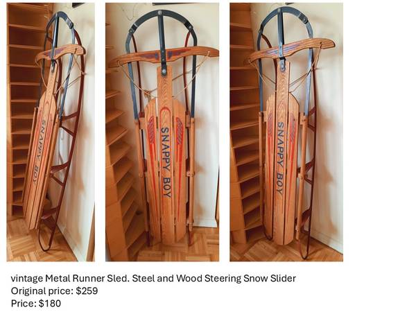 VINTAGE Snappy Boy WOODEN AND IRON Snow Sled 1