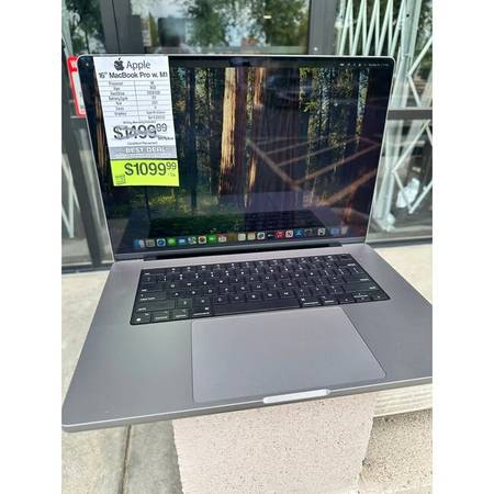 Apple 16" MacBook Pro Retina M1 Pro 10-Core CPU, 16-Core GPU, 16GB Ram 1