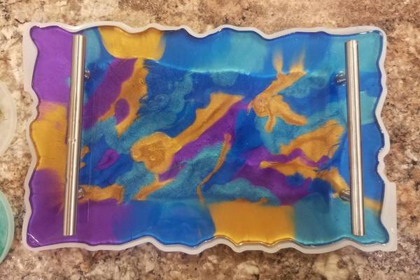 Handmade Resin Abstract Tray With Stainless Steel Handles 1
