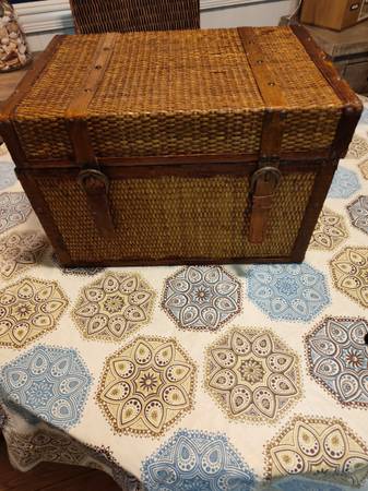**AWESOME CHEST- SOLID WOOD W/WICKER FOR DECOR** 1