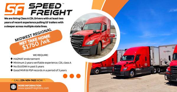 💲1750 GUARANTEED  REGIONAL VAN HAZMAT/TANKER CDL A TRUCK DRIVER 1