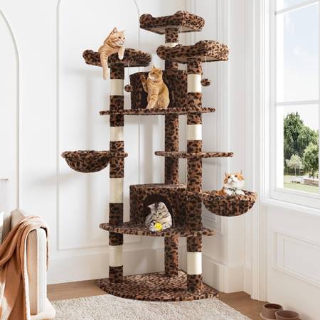 73in Fan-Shaped Space-Saving Corner Cat Tower/Multi-Level Tall Cat Tree for Indo 1