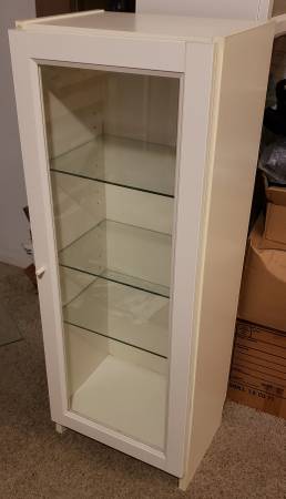 IKEA Billy bookshelf 15 3/4" x 11" x 41 3/4" white, glass doors, used, 1