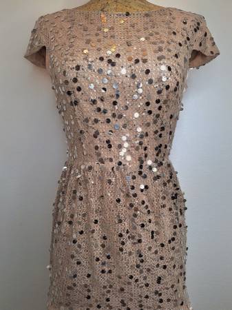 Jodi Kristopher Champagne Mesh Sequin Dress Vintage 1