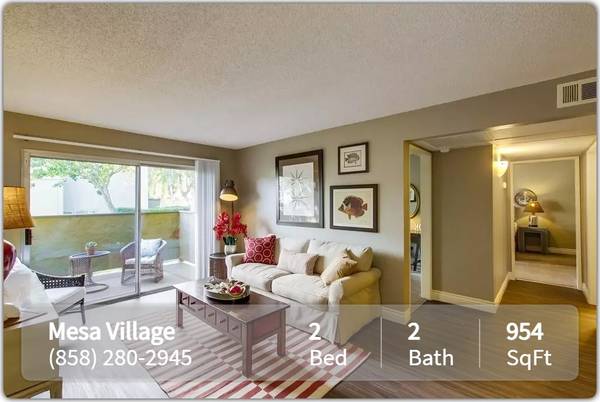 $2,595 / 2 habitaciones - 954 pies² - ¡Trae tu televisor! Apartamentos con cable listos en Mesa Village Apartments (San Diego - Mira Mesa)63819386307457121