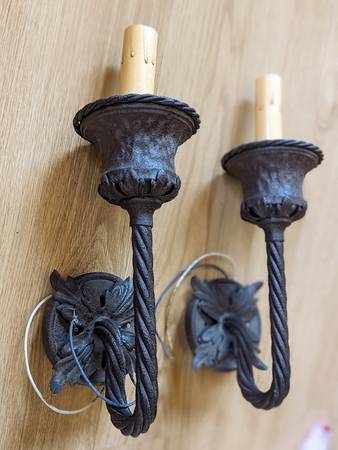 Custom Handcrafted J. Art Iron Torchere Sconces (2 Pairs) 1