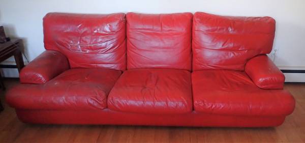 Red Leather Plush Sofa 1