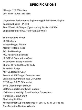 Corvette 2001 con motor LS2 Lingenfelter de 570 HP - $17,50063616179001345123