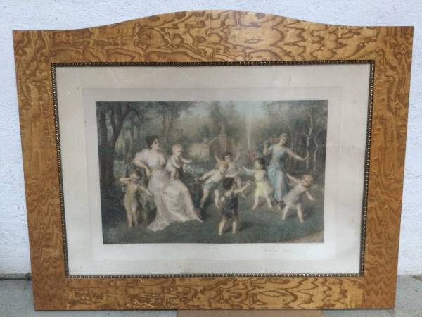 Antique European ( Austrian) LITHO “ Goldene Feit”  1/4  sawn FRAME 1