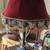 Awesome Large Antique Metal Lamp with Fringed Shade 3 thumbnail