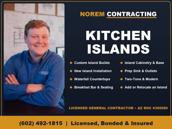 Licensed Contractor for Kitchen Islands - Waterfall, Custom, Stone etc 1