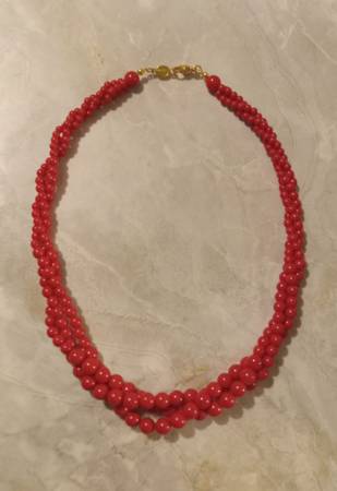 Classic Napier Red 3 Strand Twisted Beaded Necklace 19" 1