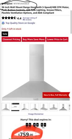 36 inch wall mount range hood stainless steel new in box ada compliant 1