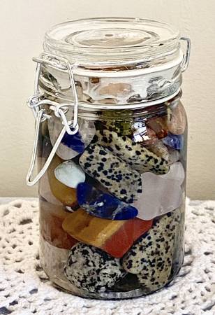 Glass Jar Variety Of Beautiful Tumbled Rocks 1
